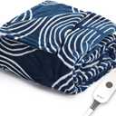 Sunbeam Ultimate Cozy Royal Posh Velvet Hand & Foot Pocket Heated Throw Electric Blanket, 50" x 72", 4 Heat Settings, 4-Hour Auto Shut-Off, Warming Throw for Couch, Machine Washable, Blue Rounds