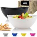 Big Wheat Straw Bowls,Unbreakable Large Salad Bowls,Dishwasher and Microware Safe Plastic Bowls Reusable,Kitchen Bowl Set for Salad,Cereal,Soup and Oatmeal.Black and White (2 Pack)