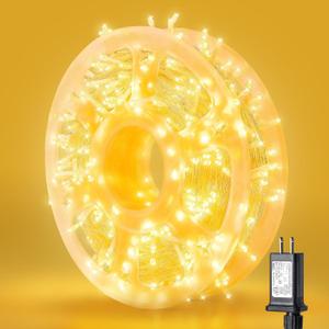 165 FT 500 LED Christmas Lights Outdoor Indoor, Plug in Warm White String Lights for Outside Waterproof, Connectable Clear Wire Twinkle Light for Christmas Tree Bedroom Classroom Party Decor