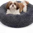 Calming Donut Dogs Beds for Small Dogs Washable,23inch Plush Round Pet Bed for Cozy Sleep,Fluffy Faux Fur Large Cat Bed,Fits up to 25 lbs Pets, 23 inches, Dark grey