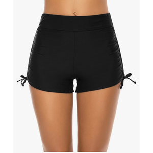 Women's Swim Shorts High Waisted Bathing Suit Bottoms Swimsuit Boy Shorts Swimwear Bikini Board Shorts L Black