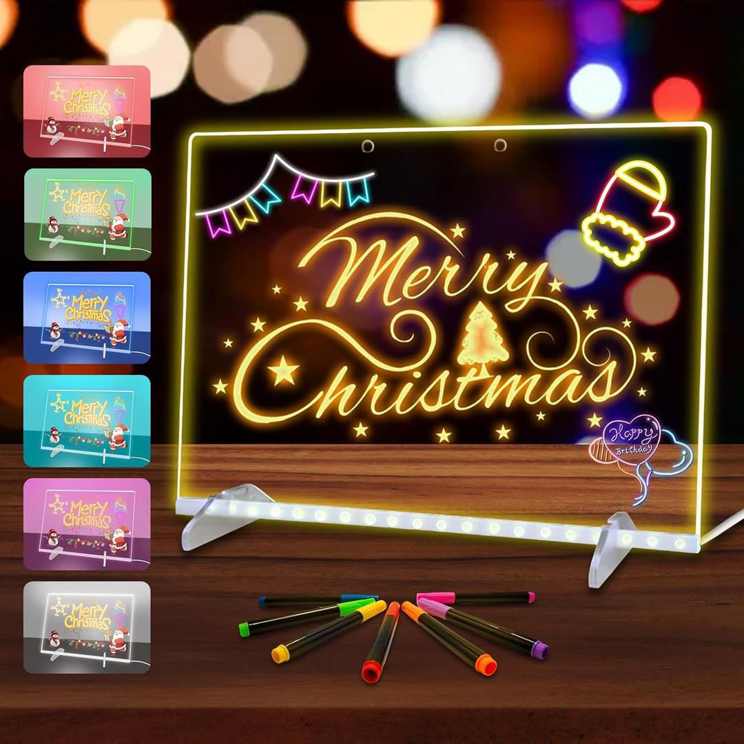 LED Note Board with Colors, Acrylic Dry Erase Board with Light, 13.8"X10" 4 Modes & 7 Colors Led Drawing Board with Invisible Stand, Rewritable Glow Memo for Office, Home