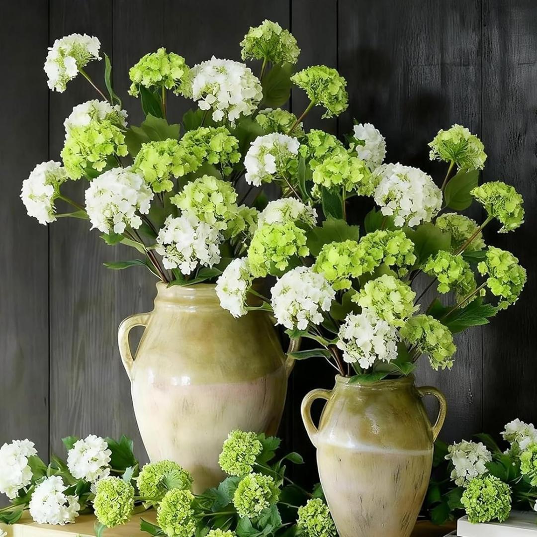 Lyrow 6 Pcs White and Green Hydrangea Artificial Flowers 30.3" Faux Hydrangea Flowers with Stems for Wedding Bouquets Table Centerpieces DIY Floral Home Decor
