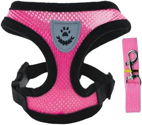 Soft Mesh Nylon Dog Vest Harness with 4ft Leash,Super Breathable Lightweight Safety Reflective Pet Harness for Dog Outdoor Walking,Adjustable Chest Belt with Quick-Release Buckle (Pink, M)