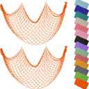 ZUEXT Decorative Fishing Net 80x40 Inch, 2 Pack Large Orange Picture Fish Net, Wall Photo Hanging Fishnet for Nautical Mermaid Pirate Ocean Themed Hawaii Beach Under The Sea Party Decorations
