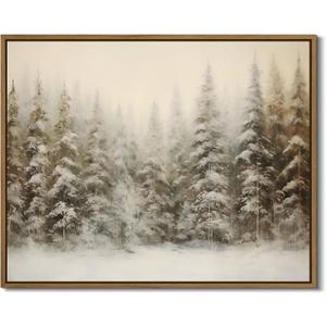 Winter Forest Landscape Wall Art Vintage Snowy Pine Trees Painting Prints Rustic Snowscape Picture Nature Wilderness Illustrations Modern Art Framed for Living Room Bedroom Home Walls Decor, 8x10 Inch