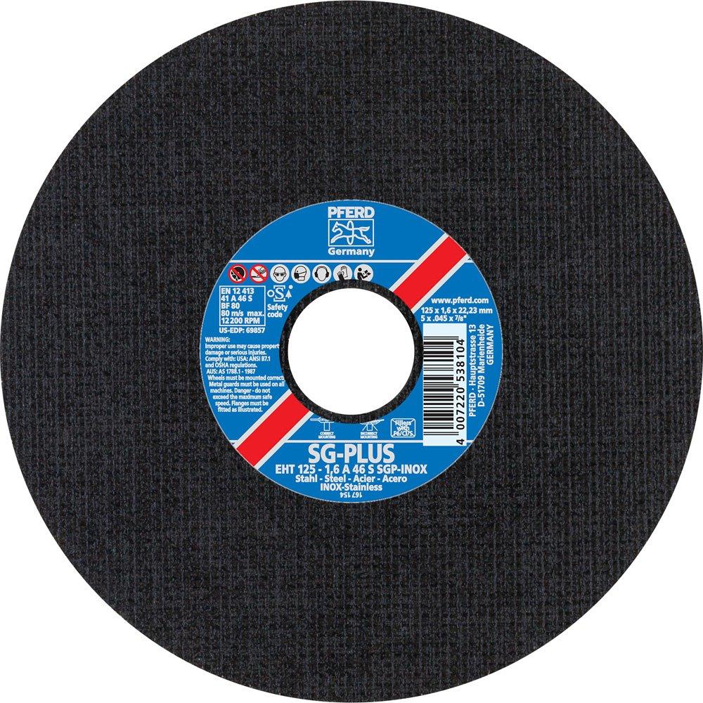PFERD 69857 Flat Cut-Off Wheel, Type 1, Aluminum Oxide A, 5" Diameter x .045" Thickness, 7/8" Bore, 12200 Max RPM (Pack of 25)