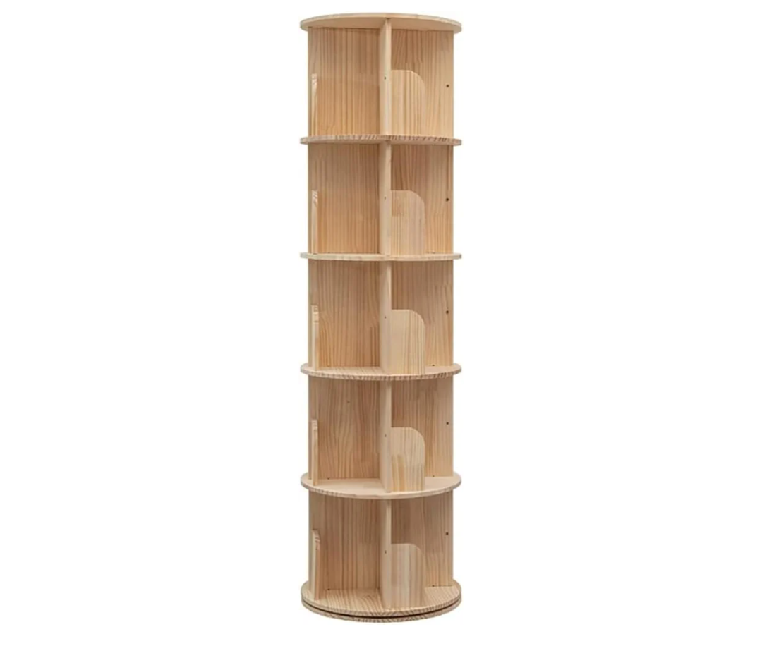 5 Tier Rotating Bookshelf Tower 360 Display Spinning Bookshelf Tower Floor Standing Bookcase Storage Rack Revolving Bookcase Wood Narrow Round Book Shelf Rotating Storage Organizer for Bedroom