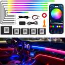 Dreamcolor Acrylic Interior Car LED Strip Lights, 6 in 1 Ambient Lighting Kit with Wireless APP, Dynamic Chasing Music Sync Fiber Optic Lights with DIY Mode, Car Inside Lighting Accessories