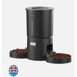 DomoMayli Automatic Dual Cats Feeder for 2 Cats,6 Meals/Day,12 Portions/Meal