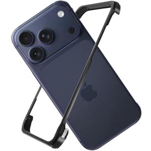 for iPhone 17 Pro Max Metal Bumper Case Frameless, Slim Fit No Back No Frame Backless Aluminum Alloy Bumper Compatible with MagSafe 4 Corners Shockproof (Black)