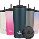 Konokyo 22 OZ Insulated Tumbler with Lid and 2 Straws Stainless Steel Water Bottle Vacuum Travel Mug Coffee Cup,Navy Blue