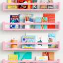 Forbena Large Pink Kids Book Shelves for Girls Room Wall Set of 4, Floating Nursery Book Shelf for Baby Girl Deocr, 24 Inches Long Wall Mounted Bookshelf for Toddler Kid Child Teens Bedroom (Pink)