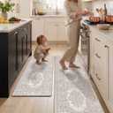 Color&Geometry Kitchen Mat 2PCs-24x59+24x87 Vintage Anti Fatigue, Khaki