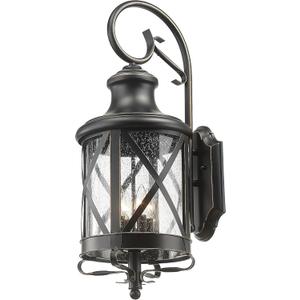 Large Traditional Outdoor Wall Mount Light 29.5 Inch Tall Industrial Exterior Lantern Light Fixture, Outdoor Wall Sconces Anti-Rust Waterproof Porch Lighting Lamp with Seeded Glass(Matte Black)