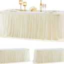 2 Pack Light Champagne Tulle Tablecloth Skirt for 6 Foot Rectangle Tables, Party Table Cloths Ruffle Tutu Skirt Stretch Fitted Table Covers for Baby Shower Wedding Bridal Shower Reception