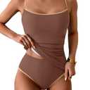Eomenie Women's Tankini Swimsuits Two Piece Tummy Control Bathing Suit Color Block Slim Swimwear with High Waisted Bottom L