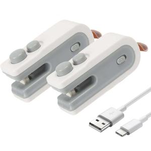 Mini Bag Sealer with Cutter and Magnet, 2-In-1 Rechargeable Mini Heat Sealer & Cutter, Magnetic Portable Plastic Resealer Bag Sealer Handheld for Snacks, Chips, Food Freshness Storage (2, White)