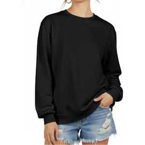 Sweatshirt for Women Long Sleeve Crewneck Womens Sweatshirt Pullover Long Sweatshirts for Women Tunic Top Loose Fit (Large, Black)