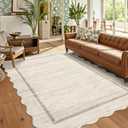 GarveeHome Scalloped Large Living Room Area Rug 8x10 - Machine Washable Modern Rugs Bordered Neutral Rug Non-Shedding Low Pile Farmhouse Carpet for Bedroom Nursery Classroom Dorm 8 ft x10 ft Beige