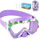 Kids Swim Goggles with Nose Cover, 180 Panoramic Snorkel Mask with Anti-Fog & Anti-Leak Design, Comfort Fabric Strap UV Protection Lens for Boys Girls Ages 3-15 (Purple Flamingo)