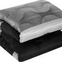 Stratford Park Black and Silver Comforter Set King Size, Elegant 7 Pieces Striped All Season Bedding Set