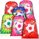 12 Pcs Soccer Drawstring Bag Colorful Sports Goodie Party Favor Bags Candy Treat Gifts Backpack for Girls Women Party Supplies