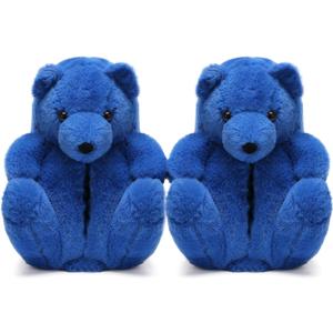Fuzzy Women's Teddy Bear Slippers,Cozy Women Indoor House Shoes,Cute Bedroom Slippers for Women Men Birthday Christmas Valentine's Gift Ideas (Blue)