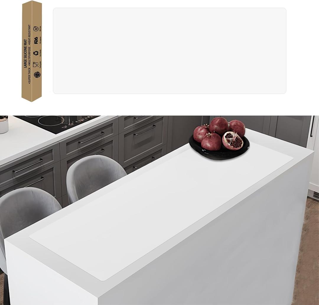 49.2"x15.7"(125cmx40cm) Large Silicone Mats for Kitchen Counter, Non-Slip Placemats, Heat Resistant Countertop Protector, Waterproof Craft Mat, Semitransparent (Translucent)