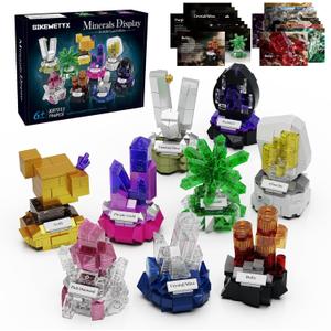 Sikewettx Mineral Display Building Blocks Set 794pcs, 9 Pack Gemstone Models, Crystal Rock Collection STEM Geology Bonsai Gems Home Office Decor, Compatible with Lego for Kids Adults Boys Girls 6+