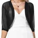Aiboria Women 3/4 Sleeve Sheer Shrugs Open Front Mesh Bolero Cropped Cardigan S-XXL (Medium)