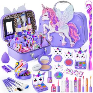 Beayuck Kids Makeup Kit for Girls  Girls Makeup Kit Toys, Real Washable Cosmetic Set with Storage Case, Kids Play Makeup Set for Christmas Birthday Gift 3 4 5 6 8 10 11 12+ Years Old, Purple