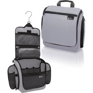 D&D Wanderlust D&D Hanging Travel Toiletry Bag for Men and Women  Cosmetics, Makeup and Toiletries Organizer Kit with 10 Compartments (Light Gray Medium)