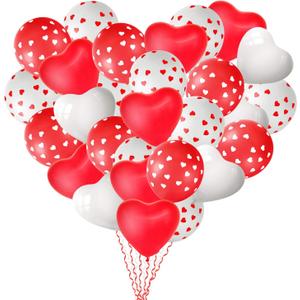 MIAHART 60 Pack Heart Balloons Decorations Kit for Valentine's Day, Wedding, Birthday Party, etc. 60 Pcs Heart Balloons, 4 Ribbons. Red, White. 12 Inch/30cm, 10 Inch/25cm. Latex. Unisex. All Ages.