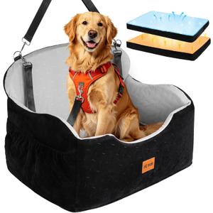 KYG Dog Car Seat for Large Medium Dogs up to 55 lbs or 2 Small Dogs, Memory Foam Booster Seat with Thick Cushion, Water-Resistant & Detachable Washable Cover, Pet Car Seat for Back, 2 Safety Leashes