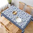 Blue Floral Tablecloth Rectangle 60x120 Inch Vintage Navy Blue Floral Tablecloth Polyester Fabric Spring Summer Boho Flowers Table Cover for Home Holiday Party Dining Picnic Outdoor Decor