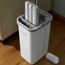 JOYMOOP Microfiber Flat Mop and Bucket System, Mops for Floor Cleaning and Wall Cleaner, Hardwood, Tile, Laminate, Vinyl Floors, Smooth Walls, and Glass Windows - 50" Flat Mop+1 Microfiber Pad[White]