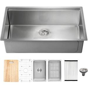 3018 Inch Undermount Kitchen Sink, Stainless Steel Single Bowl Workstation Sink with Bottom Grid and Strainer for Home (Sliver)
