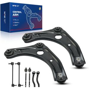 KAX Front End Control Arms Kit for 2012-2019 Nissan Versa/Versa Note 8pcs | 2 Lower Control Arms w/Ball Joints+4 Inner & Outer Tie Rods+2 Sway Bars, Suspension Kit K621577 K621576