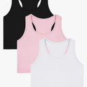 Bencailor 3 Pcs Girls Dance Tank Top Racerback Crop Tank Top Sleeveless Girls Tops Vests for Children White Black Pink 11-12 Years
