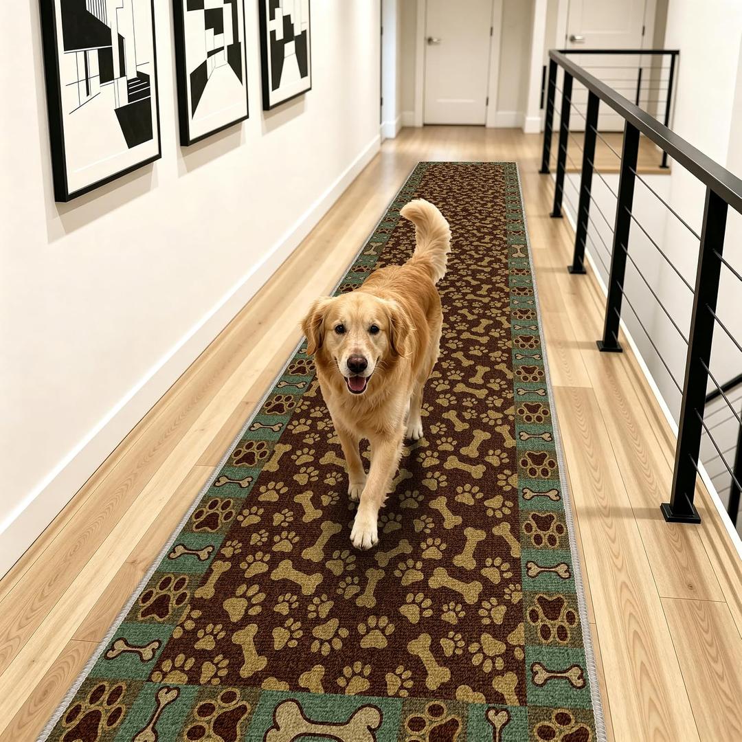 Waterproof 3x14ft Rug Runners for Hallways Non Slip for Dogs, Brown Paws