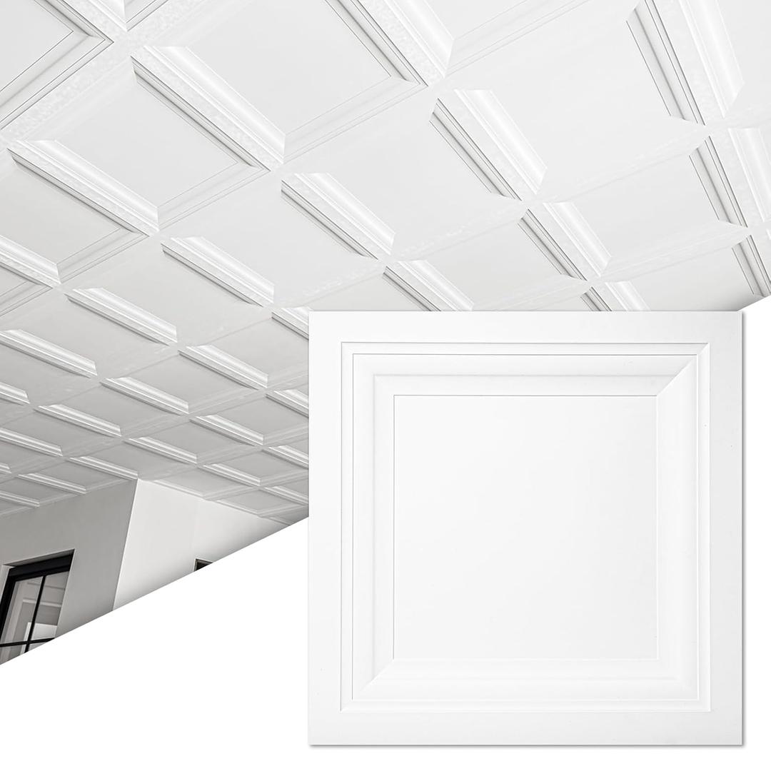 Art3d Pack of 12 Square Drop Ceiling Tile 2ft x 2ft in White, PVC Ceiling Panel 24 x 24in. - Compatible with 15/16" Drop Ceiling Grid System