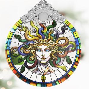 3 x Medusa Christmas Ornaments, 3" Stained Glass Christmas Decor, Christmas Tree Ornaments, Gifts for Women, Unique Gift Idea, Perfect for Holiday Party, Tree, Window, Home Decor