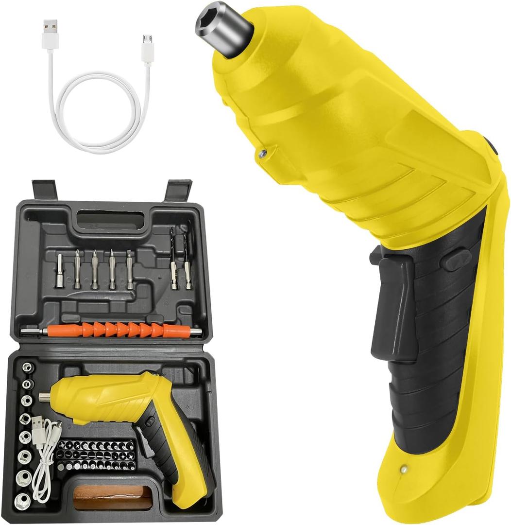Rechargeable Electric Screwdriver Portable Set, 3.6V with 47pcs Cordless Accessories, Dual Position Handle and LED Headlight (Yellow) Rechargeable Electric Screwdriver Portable Set, 3.6V with 47pcs Cordless Accessories, Dual Position Handle and LED Headlight (Yellow)