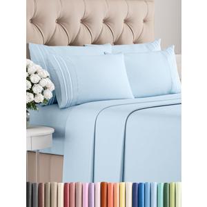 Queen 6 Piece Sheet Set - Comfy Breathable & Cooling - Ultra-Soft Hotel Luxury Bedding Set with 8-16 Inch Deep Pockets - 1 Flat & 1 Fitted Sheet & 4 Pillowcases - Wrinkle Free & Easy Care - Baby Blue , Size: Queen