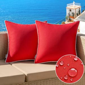 MIULEE Pack of 2 Outdoor Waterproof Decorative Farmhouse Throw Pillow Covers - Square Solid Color Couch Pillows for Patio Tent Bed Sofa Living Room - 18x18 Inch Red