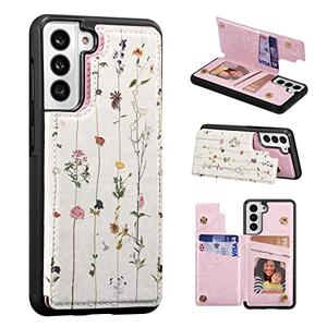UEEBAI Wallet Case for Samsung Galaxy S22 Plus 5G with Card Holders, PU Leather Cover Kickstand RFID Blocking Double Magnetic Clasp Rilievo Flower Shockproof Flip Case for Women Girls - Tree Vine
