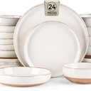 AmorArc Dinnerware Sets with Pasta Bowls for 6, Handpainted Stoneware Plates and Bowls Set with Rustic Terracotta Underside, Scratch Resistant Dishes Set, Dishwasher & Microwave Safe, 24 Pcs