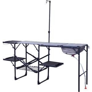 GCI OUTDOOR Master Cook Station | Portable Folding Kitchen Table with Soft Shell Sink, Heat Resistant Tabletop & Telescoping Lanter Pole, Perfect for Camping Trips, 56.3" X 21.7" X 32.3"