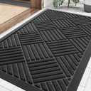 Smiry Front Door Mat Outside Entrance, Heavy Duty Outdoor Indoor Natural Rubber Doormat, Non Slip, Trap Dirt and Moisture, Easy Clean, Low Profile Patio Porch Entryway Mat, 29.5x17, Black